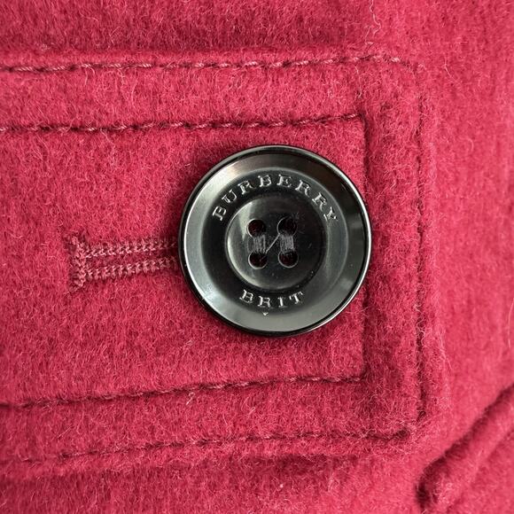 Burberry Brit Blackwell Coat Womens 8 Pink Wool Duffle Toggle Hooded Fur Trim - Picture 11 of 16
